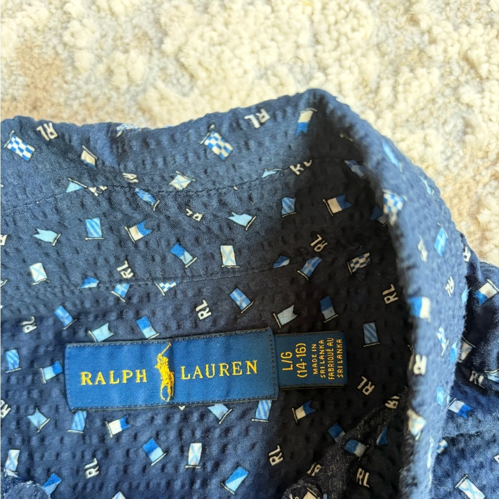 Ralph Lauren Navy Blue Printed Kids Button-Down Shirt - Picture 4 of 4